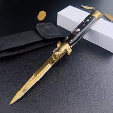 AKC 9寸 亚克力仿黑贝柄 枪朿刃 金色配色 经典款意大利黑手党古董侧出