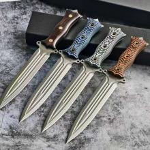 魔君双刃直 G10柄防滑格纹 （440砂光） 33厘米 附皮鞘礼盒