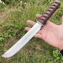 武魂 武士刀 木柄包皮绑绳 附礼盒 （大马士革钢） 全长34.5