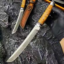 帝皇·乌兹钢武士刀 猛犸臼齿石+崖柏木柄 全长28.5厘米 附手工雕刻皮套 高档木盒装 （镔铁雪花纹 乌兹钢） 限量45把