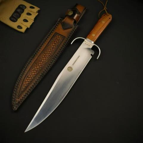 虎牙单刃博伊款（荒野猎人系列）经典户外猎刀 (AUS-8红檀木) 全长50 Tiger Tooth Bowie