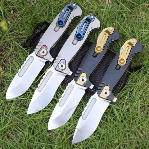 地狱猫钛合金柄折叠刀 石洗刃面 钛合金手柄 阳极氧化 全长220 Hellcat Titanium Handle Folding Knife