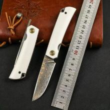 极3 彩铜大马牛骨手工定制EDC折叠刀 铜大马+牛骨柄 全长18 Ji3 Damascus Copper Cow Bone Custom EDC Folding Knife